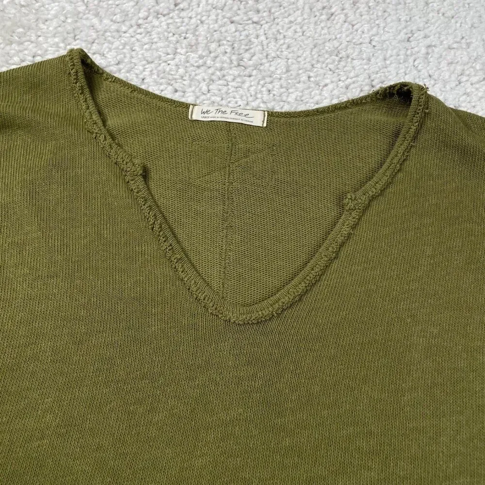 Free People We The Free Come & Get It V-Neck Sweater Green Large